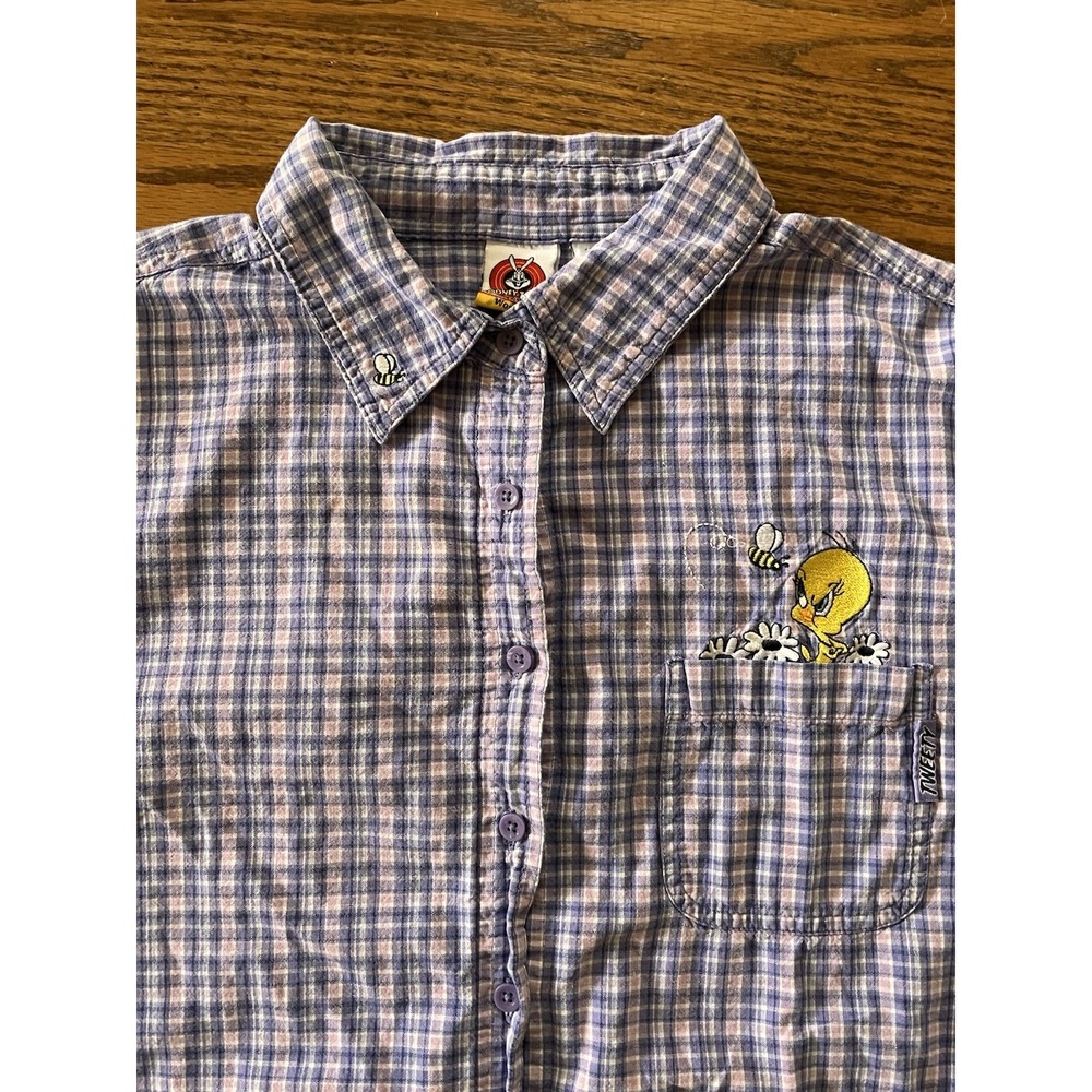 VTG Looney Tunes‎ Tweety Plaid Shirt Women's Large 18W-20W Purple